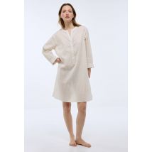 Chemise de nuit en coton dobby bio - Beige Ecru - S - Femme - Monoprix