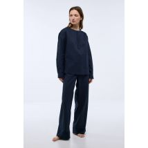 Pyjama en coton dobby bio - Bleu foncé - M - Femme - Monoprix