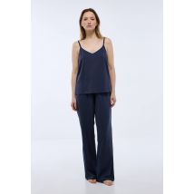 Pyjama fines bretelles uni en coton jersey bio - Bleu foncé - XL - Femme - Monoprix