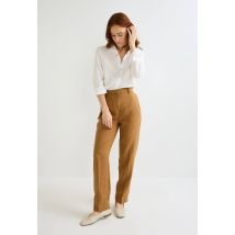 Pantalon carotte à taille semi-élastiquée en lin - Beige - 42 - Femme - Monoprix Premium