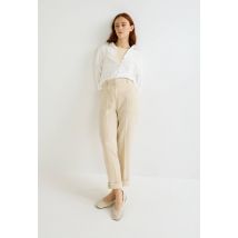 Pantalon carotte à taille semi-élastiquée en lin - Beige clair - 34 - Femme - Monoprix Premium