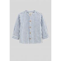 Chemise col mao rayée contenant du lin - collection cérémonie - Bleu - 24 mois - Bébé - Monoprix Premium