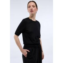 Pull manches courtes en maille fine contenant de la soie - Noir - S - Femme - Monoprix