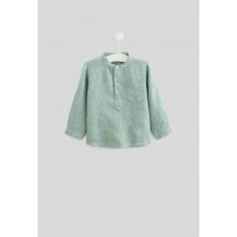 Chemise col tunisien unie en lin - Vert - 24 mois - Bébé - Monoprix Premium