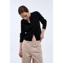 Cardigan à côtes en coton bio - Noir - M - Femme - Monoprix