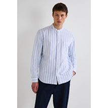 Chemise rayée col mao en coton bio gots - Bleu - L - Homme - Monoprix