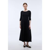 Robe à manches longues dos nu en coton bio - Noir - S - Femme - Monoprix
