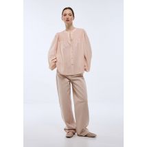 Blouse manches longues unie smockée - Rose clair - 46 - Femme - Monoprix