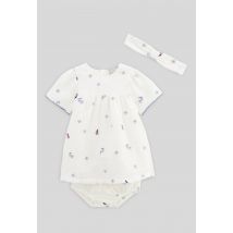 Bout'chou - Robe manches courtes avec bloomer et bandeau - Beige Ecru - 3 mois - Bébé Fille