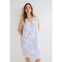 Chemise de nuit imprimé toile de jouy en plumetis de coton bio - Bleu clair - S - Femme - Monoprix