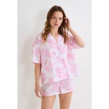 Pyjashort imprimé toile de jouy en plumetis de coton bio - Beige Ecru - L - Femme - Monoprix