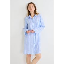 Chemise de nuit rayée en lin - Bleu clair - S - Femme - Monoprix
