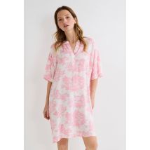 Chemise de nuit fluide à manches courtes imprimée toile de jouy - Beige Ecru - M - Femme - Monoprix