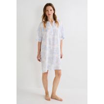 Chemise de nuit fluide à manches courtes imprimée toile de jouy - Beige Ecru - S - Femme - Monoprix
