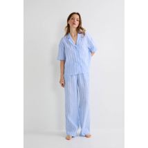 Pyjama rayé manches courtes en lin - Bleu clair - S - Femme - Monoprix