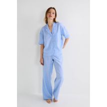Pyjama uni manches courtes en lin - Bleu clair - M - Femme - Monoprix