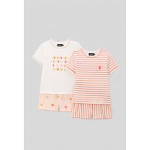 Lot de 2 pyjamas shorts imprimé en jersey coton bio gots - Beige Ecru - 8 ans - Enfant Fille - Monoprix