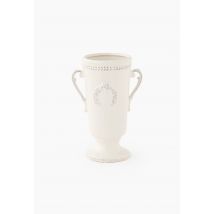 Vase embossé anses, 10,6xh22cm, en céramique - Beige Ecru - Unique - Monoprix