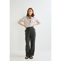Pantalon taille semi-élastiquée uni en lin - Vert foncé - M - Femme - Monoprix Premium