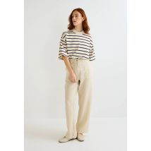 Pantalon taille semi-élastiquée uni en lin - Beige clair - S - Femme - Monoprix Premium