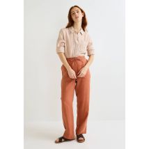 Pantalon taille semi-élastiquée uni en lin - Orange - XXL - Femme - Monoprix Premium