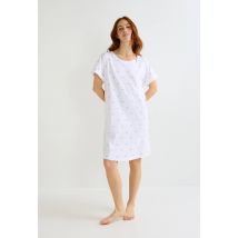 Chemise de nuit manches courtes imprimé coeur en coton bio gots - Blanc - M - Femme - Monoprix