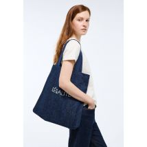 Tote bag brodé en denim - Bleu foncé - Unique - Femme - Monoprix