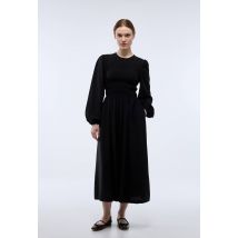 Robes longue smockée unie - Noir - L - Femme - Monoprix
