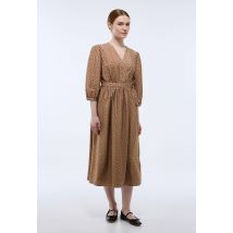 Robe midi cintrée imprimée - Beige - M - Femme - Monoprix