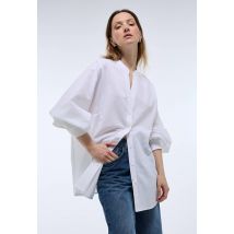 Blouse manches longues unie contenant du coton et lin - Blanc - L - Femme - Monoprix
