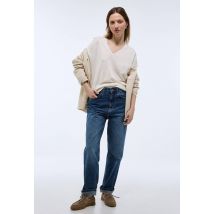 Pull col v manches 3/4 contenant du coton - Beige Ecru - XS - Femme - Monoprix Femme