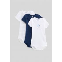 Petit Bateau - Lot de 3 bodies manches courtes, petit bateau, en coton bio, certifié oeko-tex - Bleu clair - 12 mois - Bébé