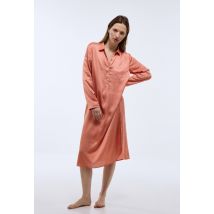 Chemise de nuit manches longues unie satinée - Rose - L - Femme - Monoprix