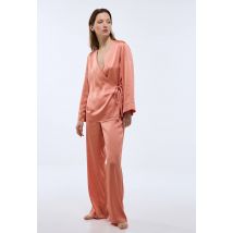Pyjama kimono manches longues satiné - Rose - L - Femme - Monoprix