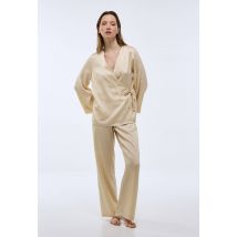 Pyjama kimono manches longues satiné - Jaune clair - L - Femme - Monoprix