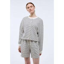 Gilet rayé en molleton doux et léger - Beige Ecru - S - Femme - Monoprix
