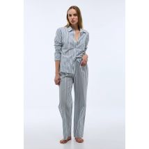 Pyjama rayé en popeline de coton bio - Bleu - M - Femme - Monoprix