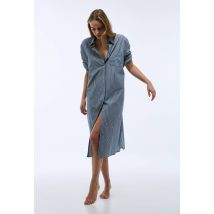 Chemise de nuit rayée en popeline de coton bio - Bleu foncé - M - Femme - Monoprix