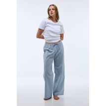 Pantalon rayé en popeline de coton bio - Bleu - L - Femme - Monoprix