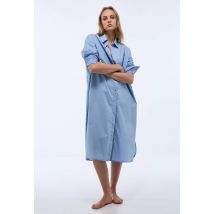 Chemise de nuit unie en popeline de coton bio - Bleu - S - Femme - Monoprix