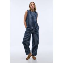Pantalon rayé en coton - Bleu foncé - 44 - Femme - Monoprix