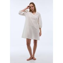 Chemise de nuit unie en coton dobby bio - Beige Ecru - M - Femme - Monoprix