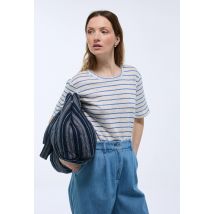 T-shirt à manches courtes rayé en lin - Bleu - L - Femme - Monoprix Premium