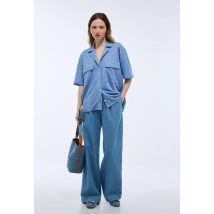 Chemise à manches courtes poches poitrine en lin - Bleu - S - Femme - Monoprix Premium
