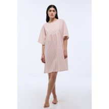 Chemise de nuit à rayures manches courtes en coton bio - Beige Ecru - XL - Femme - Monoprix