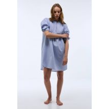 Chemise de nuit manches longues à rayures fines - Bleu - S - Femme - Monoprix
