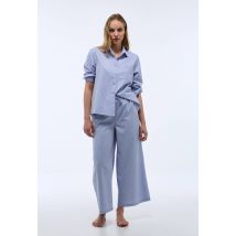Pyjama long à rayures fines - Bleu - S - Femme - Monoprix