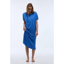 Chemise de nuit longue en jersey de coton et lin - Bleu - M - Femme - Monoprix
