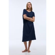 Chemise de nuit longue en jersey de coton et lin - Bleu - S - Femme - Monoprix