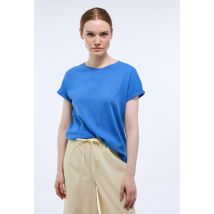 Tee-shirt manches courtes en jersey de coton et lin - Bleu - S - Femme - Monoprix